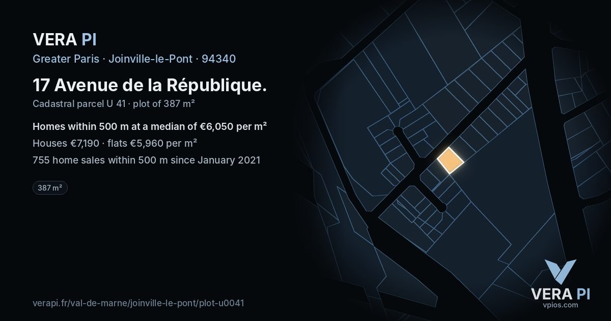 17 Avenue de la République, Joinville-le-Pont at night – the plot lit, the parcels around coloured by the prices near them