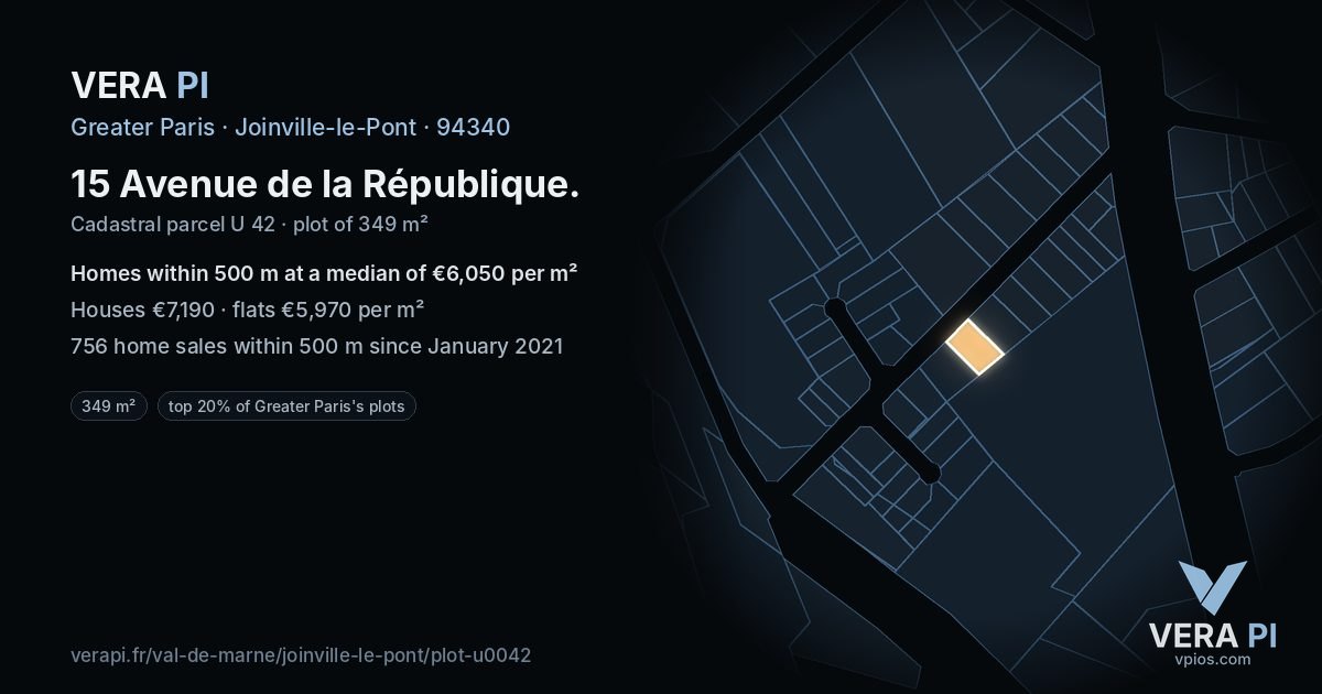 15 Avenue de la République, Joinville-le-Pont at night – the plot lit, the parcels around coloured by the prices near them