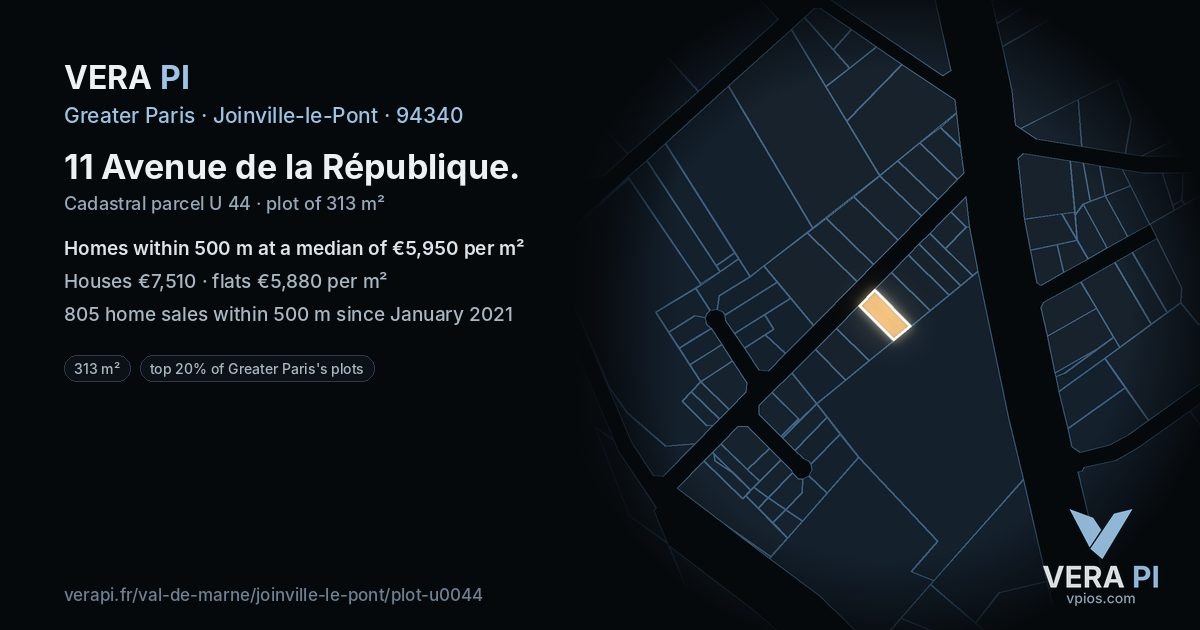 11 Avenue de la République, Joinville-le-Pont at night – the plot lit, the parcels around coloured by the prices near them
