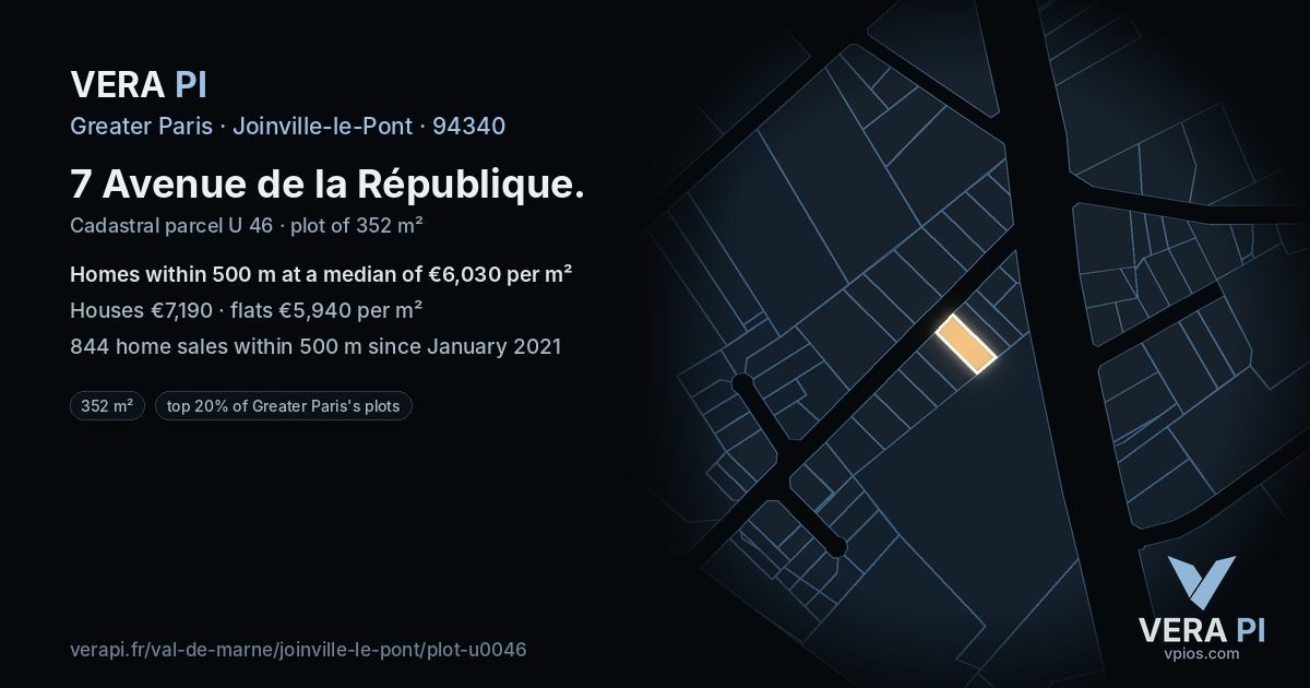 7 Avenue de la République, Joinville-le-Pont at night – the plot lit, the parcels around coloured by the prices near them