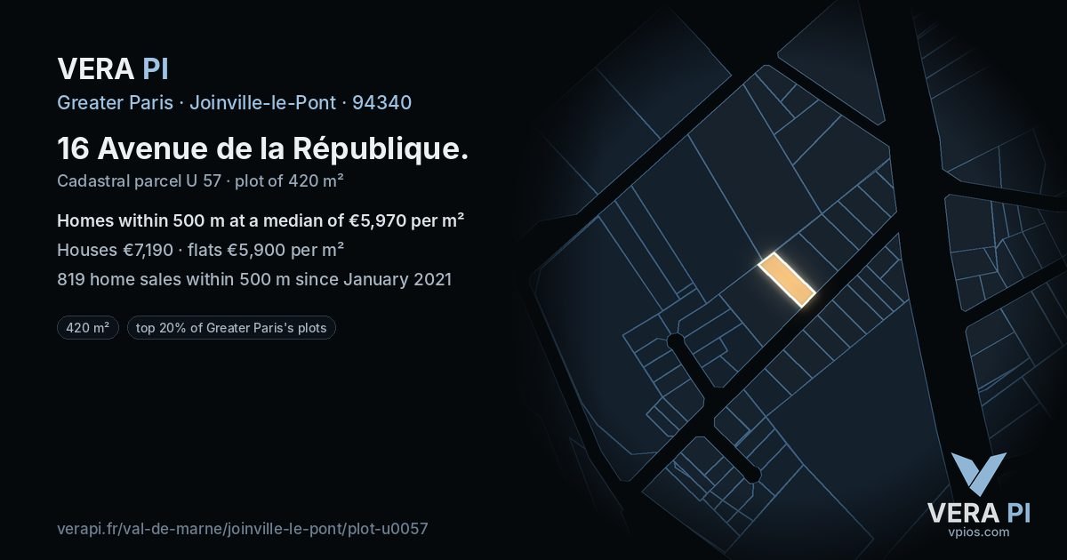 16 Avenue de la République, Joinville-le-Pont at night – the plot lit, the parcels around coloured by the prices near them