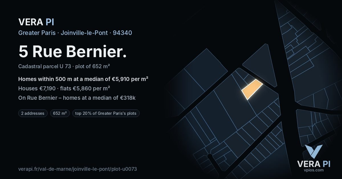 5 Rue Bernier, Joinville-le-Pont at night – the plot lit, the parcels around coloured by the prices near them