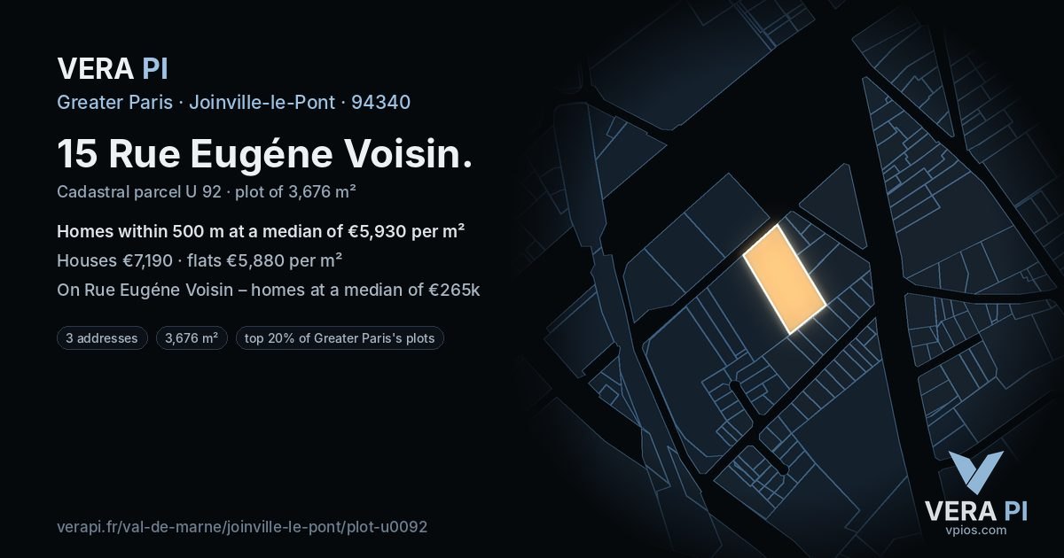 15 Rue Eugéne Voisin, Joinville-le-Pont at night – the plot lit, the parcels around coloured by the prices near them