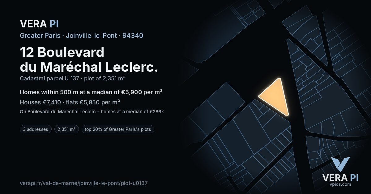 12 Boulevard du Maréchal Leclerc, Joinville-le-Pont at night – the plot lit, the parcels around coloured by the prices near them