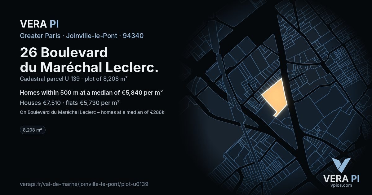 26 Boulevard du Maréchal Leclerc, Joinville-le-Pont at night – the plot lit, the parcels around coloured by the prices near them