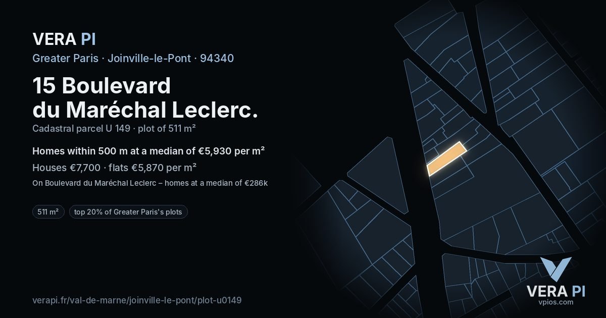 15 Boulevard du Maréchal Leclerc, Joinville-le-Pont at night – the plot lit, the parcels around coloured by the prices near them