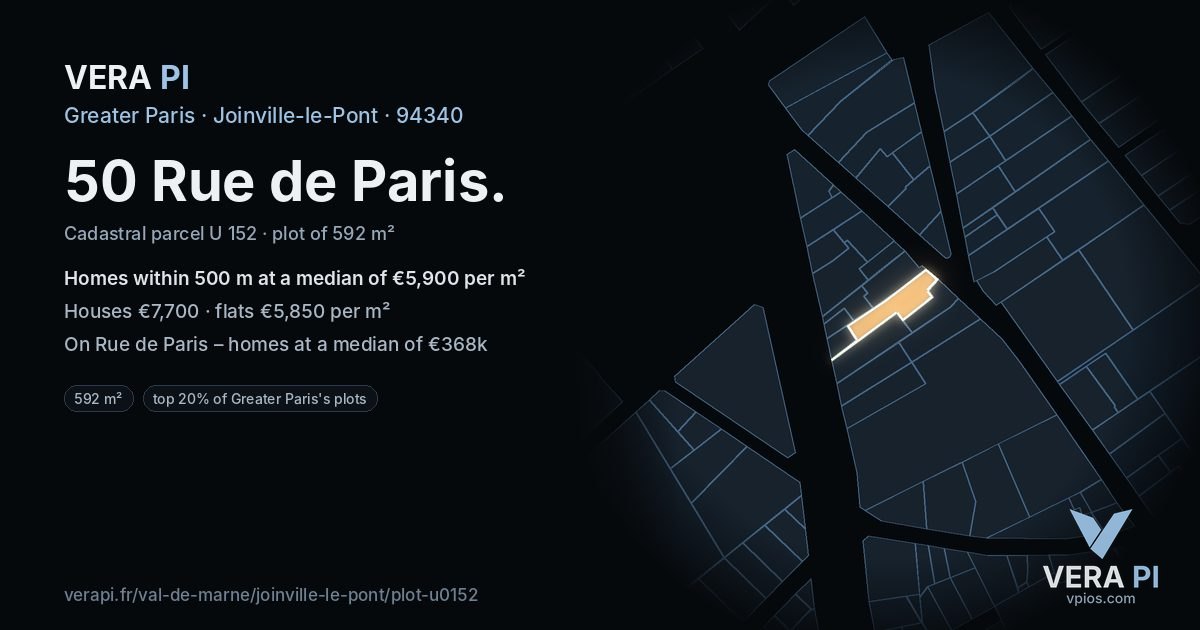 50 Rue de Paris, Joinville-le-Pont at night – the plot lit, the parcels around coloured by the prices near them