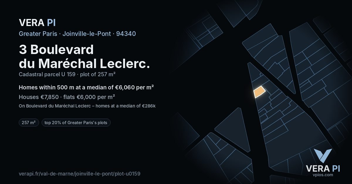 3 Boulevard du Maréchal Leclerc, Joinville-le-Pont at night – the plot lit, the parcels around coloured by the prices near them