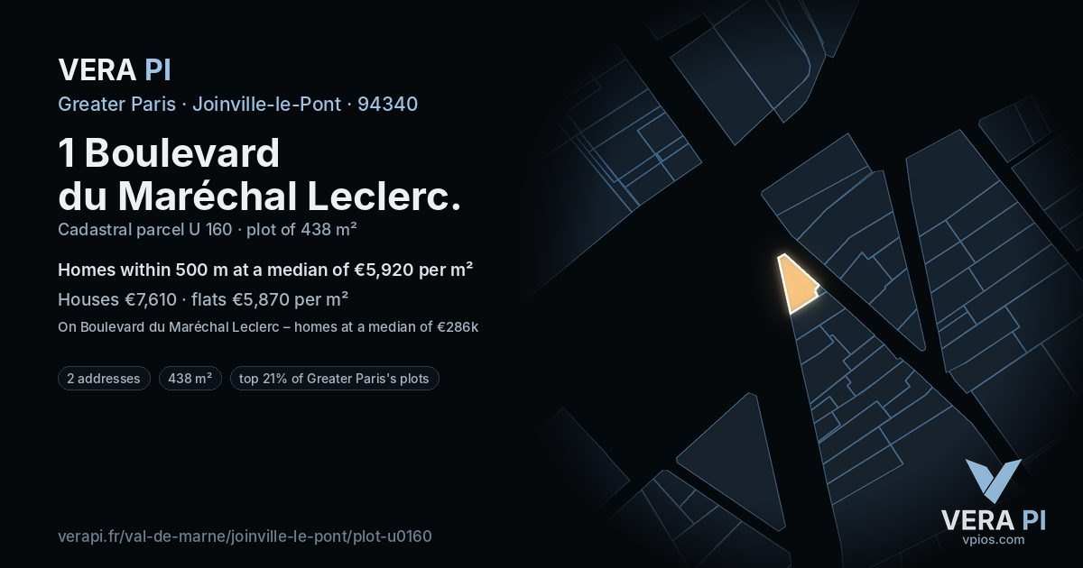 1 Boulevard du Maréchal Leclerc, Joinville-le-Pont at night – the plot lit, the parcels around coloured by the prices near them
