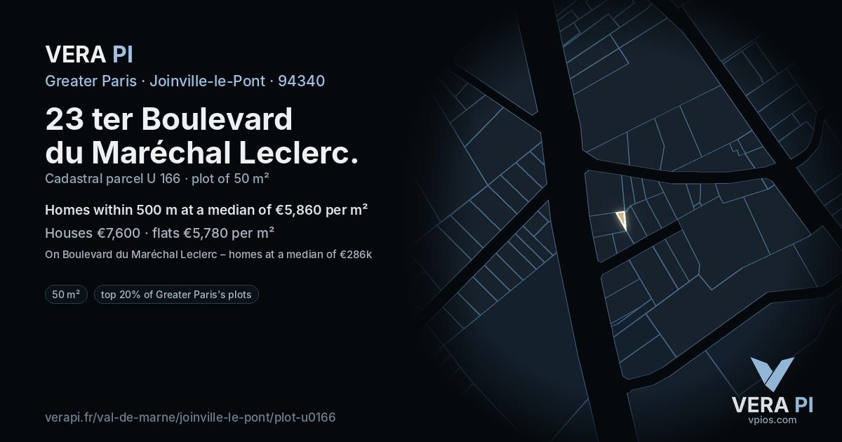 23 ter Boulevard du Maréchal Leclerc, Joinville-le-Pont at night – the plot lit, the parcels around coloured by the prices near them