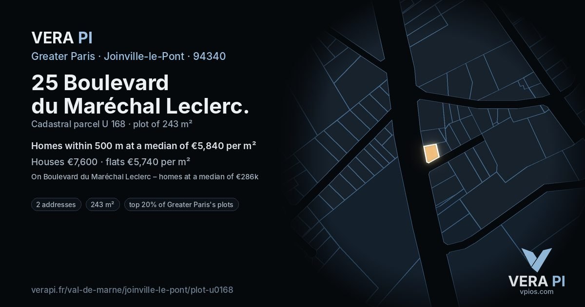 25 Boulevard du Maréchal Leclerc, Joinville-le-Pont at night – the plot lit, the parcels around coloured by the prices near them