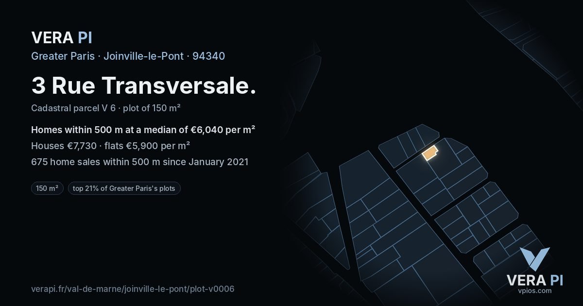 3 Rue Transversale, Joinville-le-Pont at night – the plot lit, the parcels around coloured by the prices near them