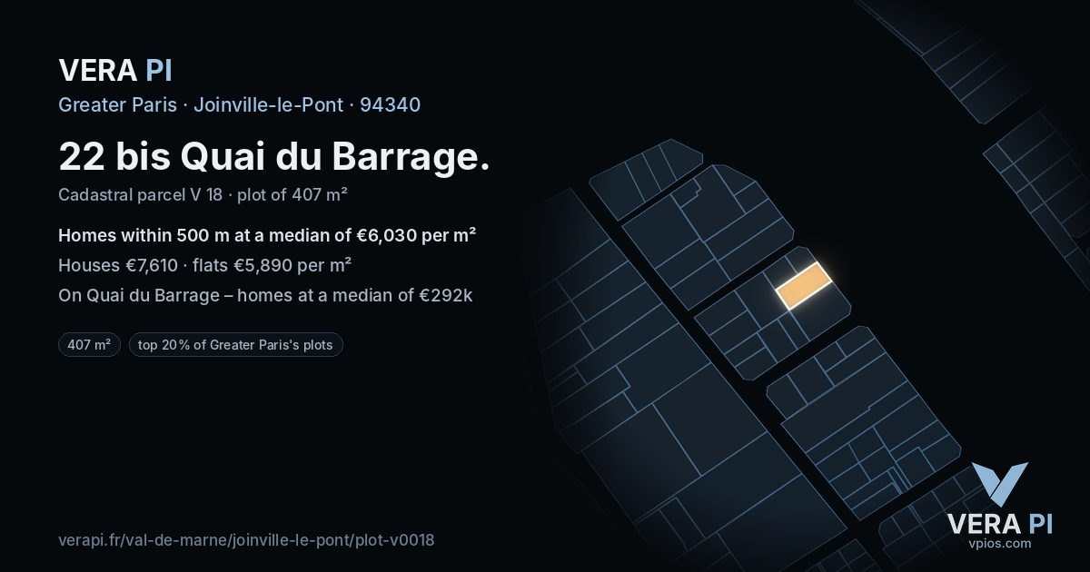 22 bis Quai du Barrage, Joinville-le-Pont at night – the plot lit, the parcels around coloured by the prices near them