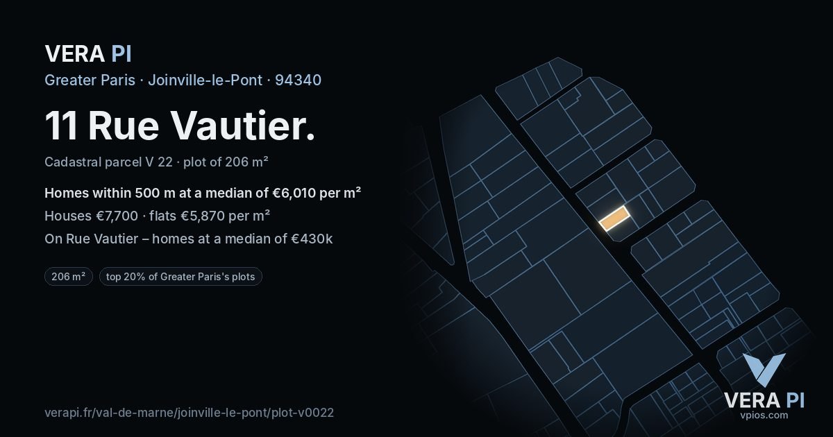 11 Rue Vautier, Joinville-le-Pont at night – the plot lit, the parcels around coloured by the prices near them
