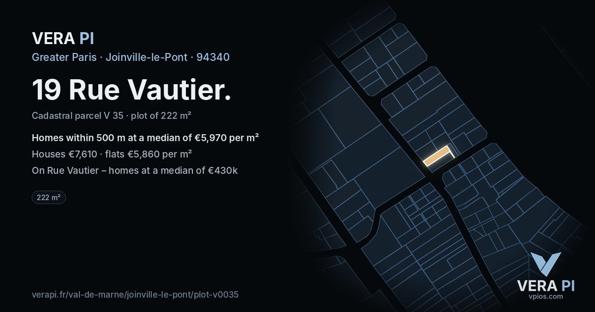19 Rue Vautier, Joinville-le-Pont at night – the plot lit, the parcels around coloured by the prices near them