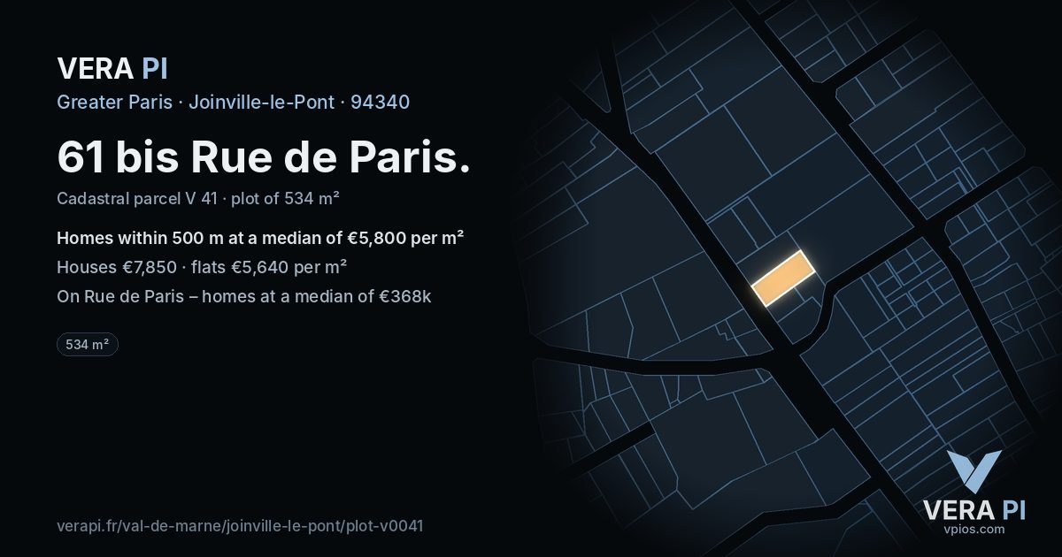 61 bis Rue de Paris, Joinville-le-Pont at night – the plot lit, the parcels around coloured by the prices near them