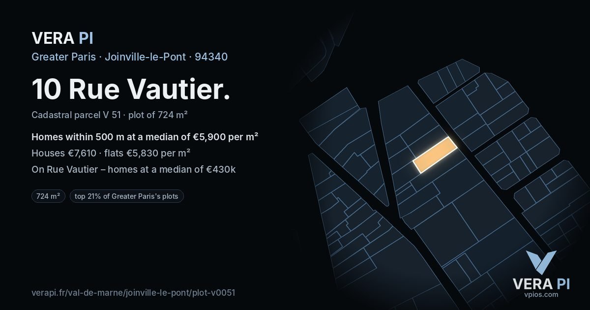 10 Rue Vautier, Joinville-le-Pont at night – the plot lit, the parcels around coloured by the prices near them