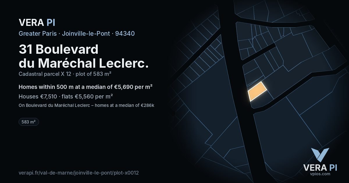 31 Boulevard du Maréchal Leclerc, Joinville-le-Pont at night – the plot lit, the parcels around coloured by the prices near them