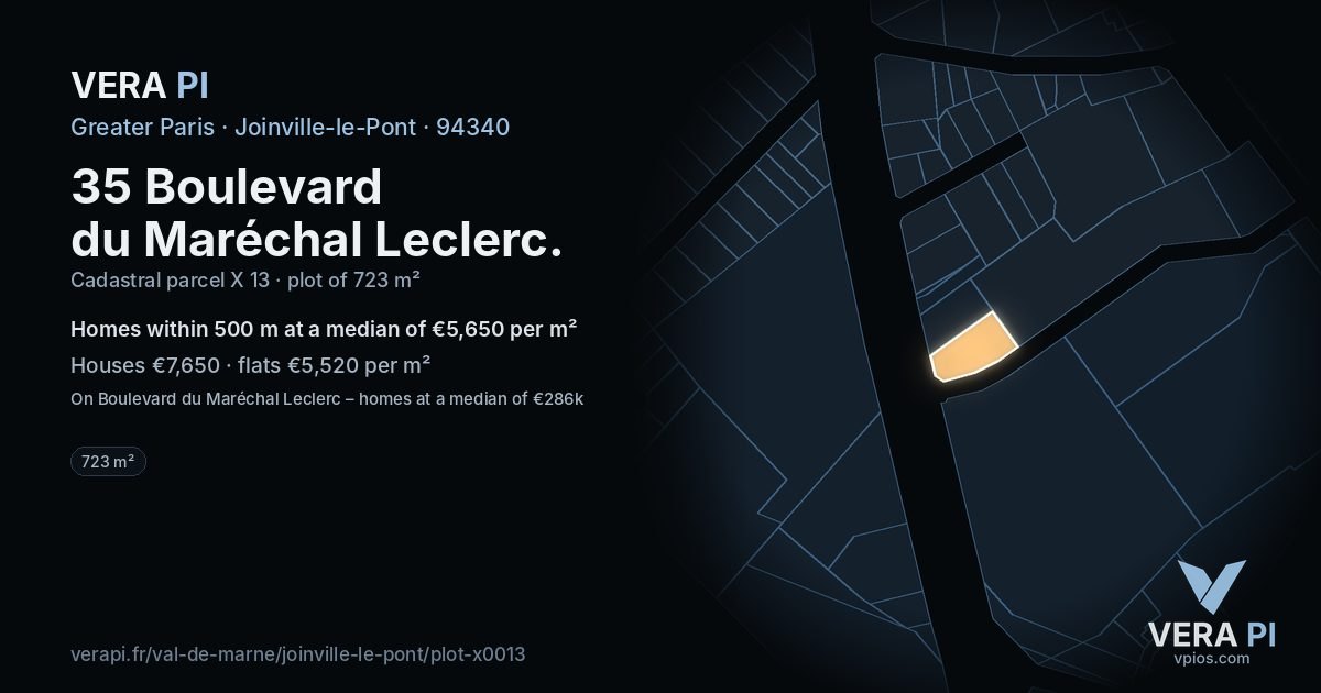 35 Boulevard du Maréchal Leclerc, Joinville-le-Pont at night – the plot lit, the parcels around coloured by the prices near them