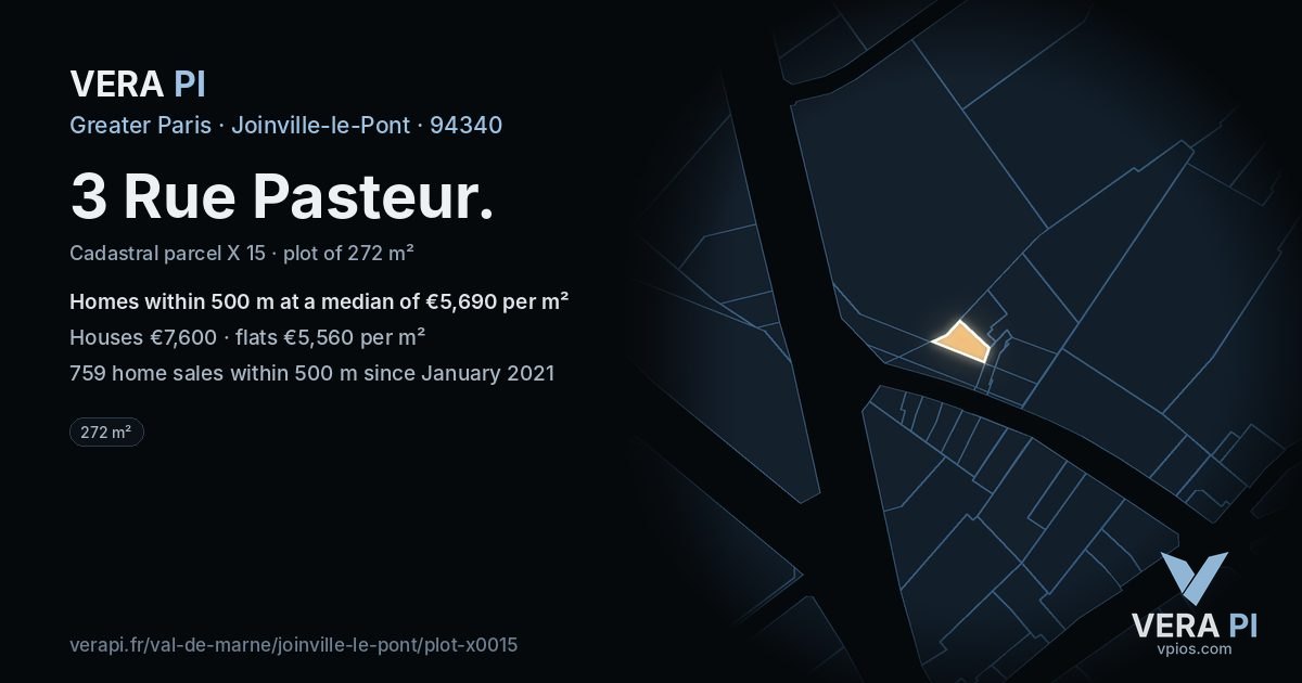 3 Rue Pasteur, Joinville-le-Pont at night – the plot lit, the parcels around coloured by the prices near them