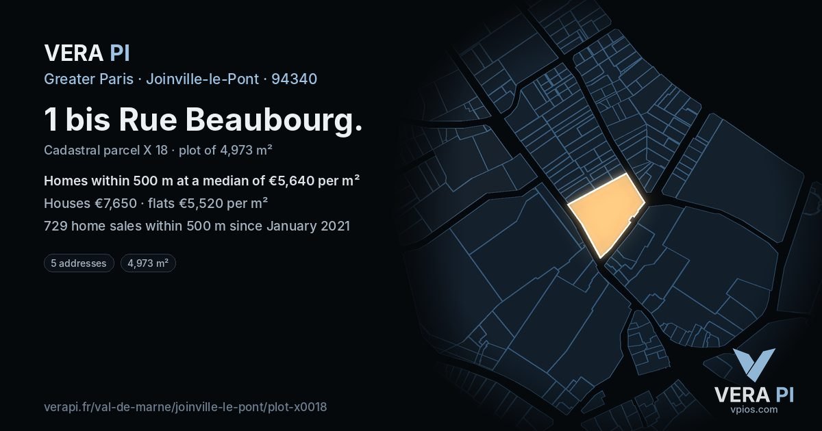 1 bis Rue Beaubourg, Joinville-le-Pont at night – the plot lit, the parcels around coloured by the prices near them