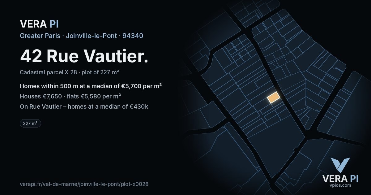 42 Rue Vautier, Joinville-le-Pont at night – the plot lit, the parcels around coloured by the prices near them