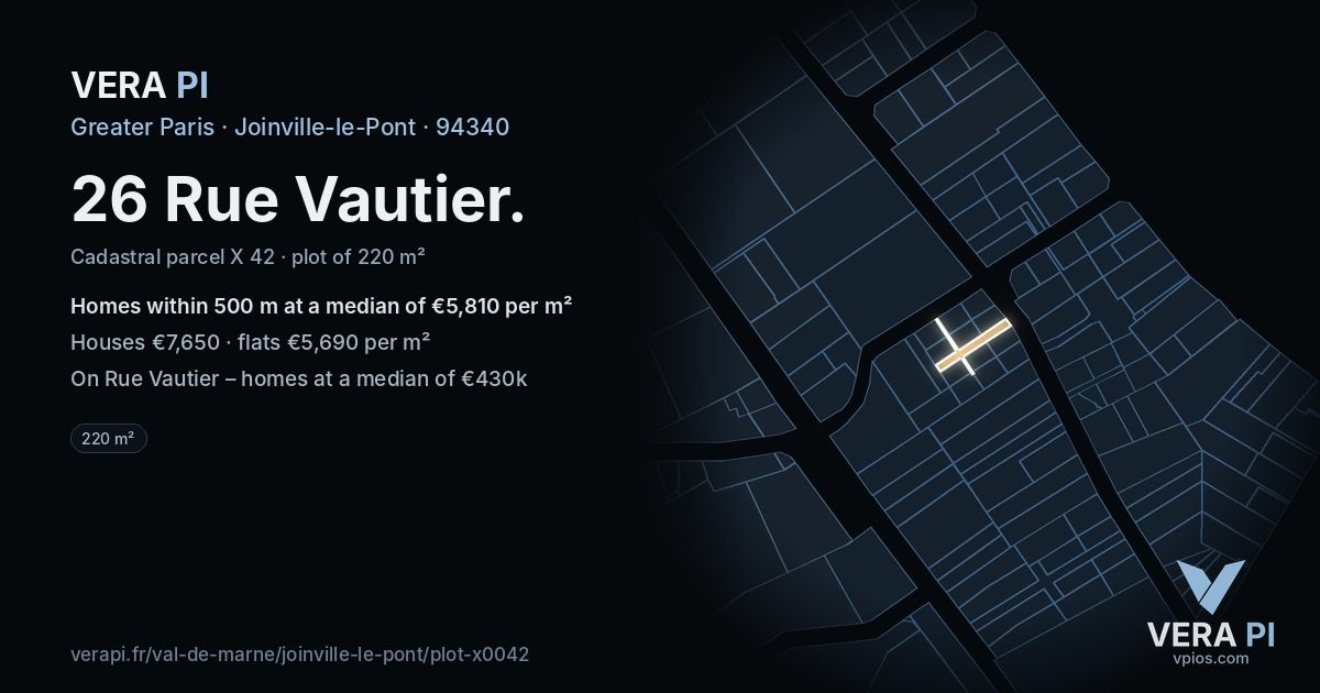 26 Rue Vautier, Joinville-le-Pont at night – the plot lit, the parcels around coloured by the prices near them