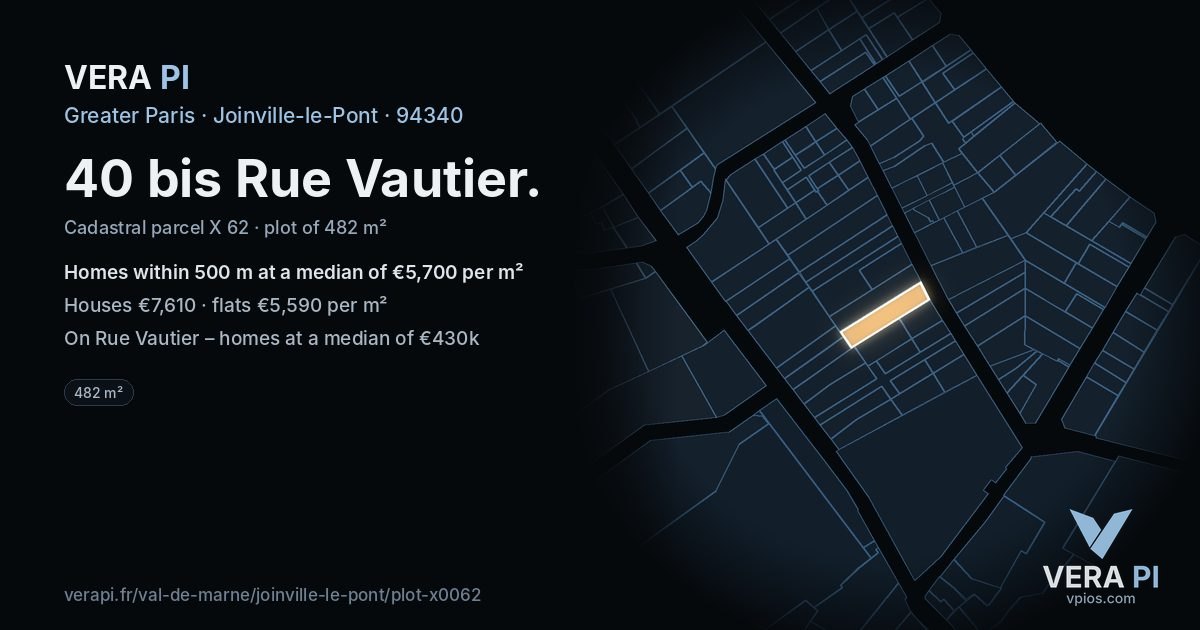 40 bis Rue Vautier, Joinville-le-Pont at night – the plot lit, the parcels around coloured by the prices near them