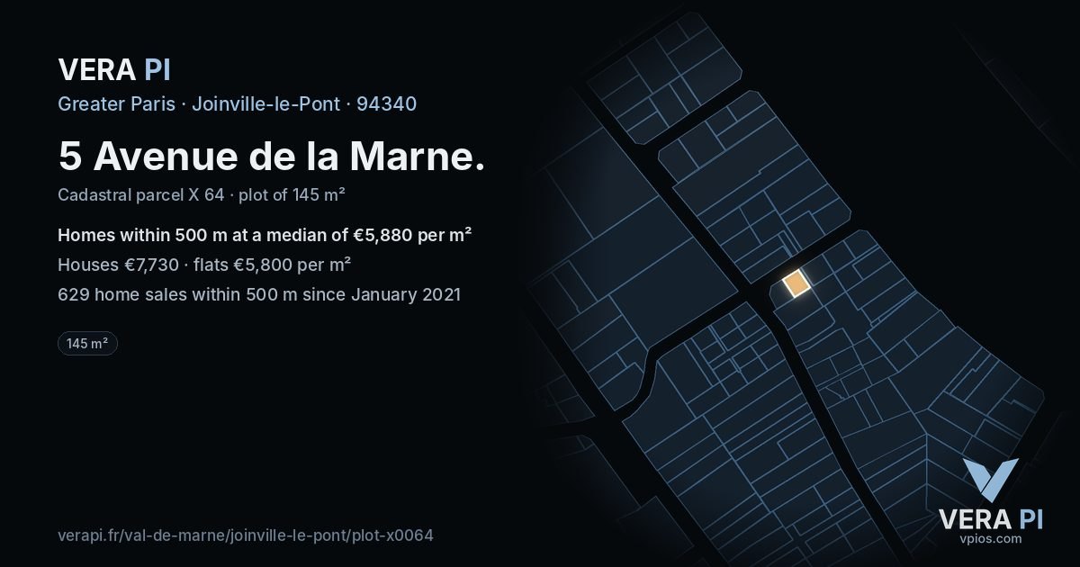 5 Avenue de la Marne, Joinville-le-Pont at night – the plot lit, the parcels around coloured by the prices near them