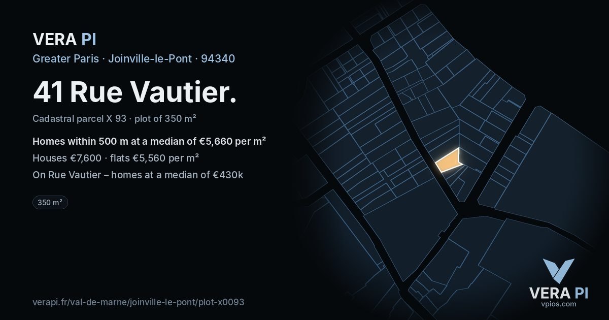 41 Rue Vautier, Joinville-le-Pont at night – the plot lit, the parcels around coloured by the prices near them
