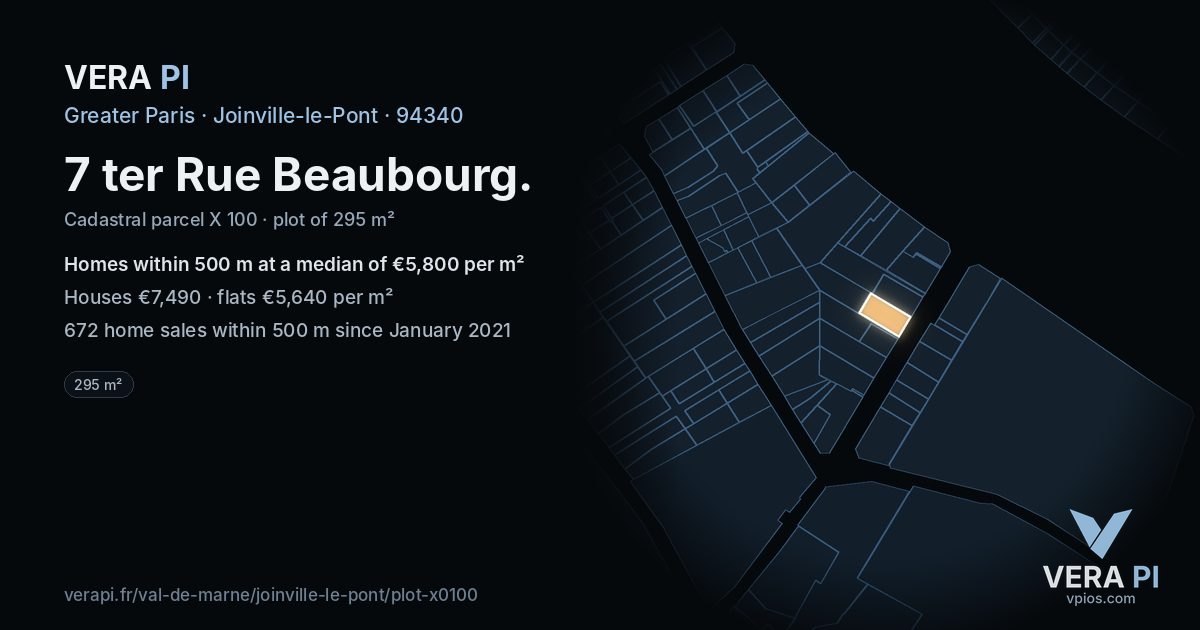 7 ter Rue Beaubourg, Joinville-le-Pont at night – the plot lit, the parcels around coloured by the prices near them