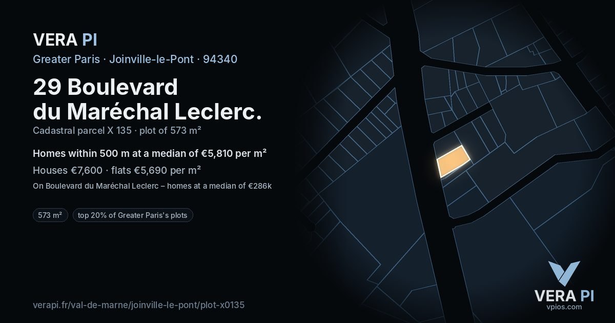 29 Boulevard du Maréchal Leclerc, Joinville-le-Pont at night – the plot lit, the parcels around coloured by the prices near them