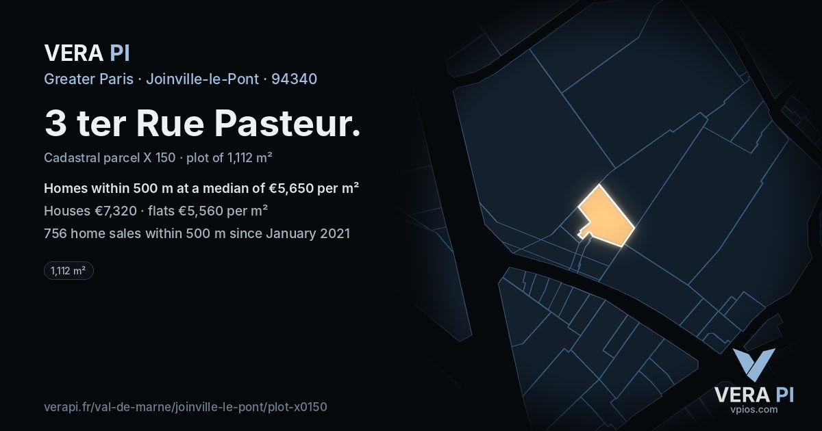 3 ter Rue Pasteur, Joinville-le-Pont at night – the plot lit, the parcels around coloured by the prices near them