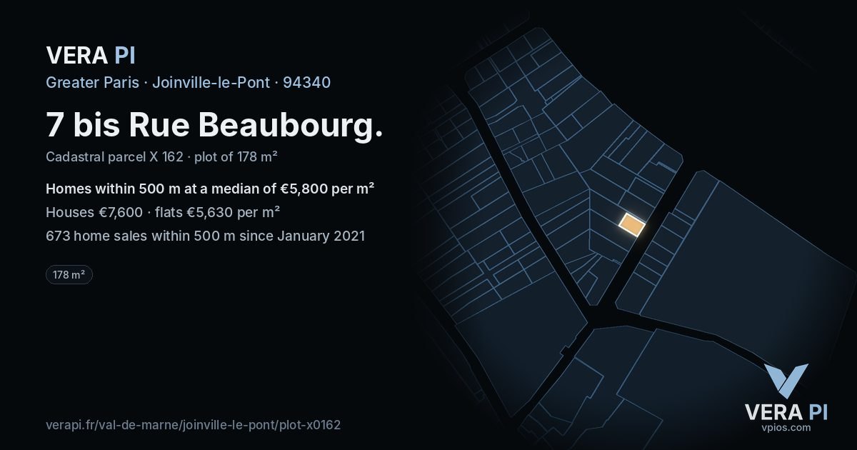 7 bis Rue Beaubourg, Joinville-le-Pont at night – the plot lit, the parcels around coloured by the prices near them