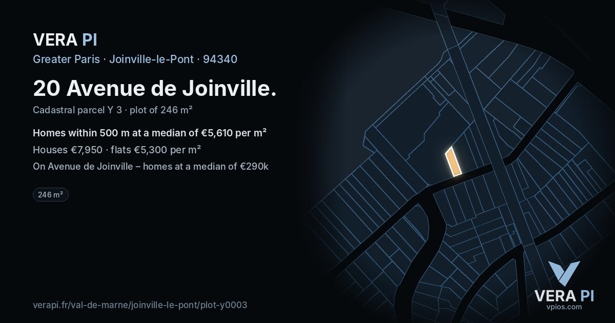 20 Avenue de Joinville, Joinville-le-Pont at night – the plot lit, the parcels around coloured by the prices near them