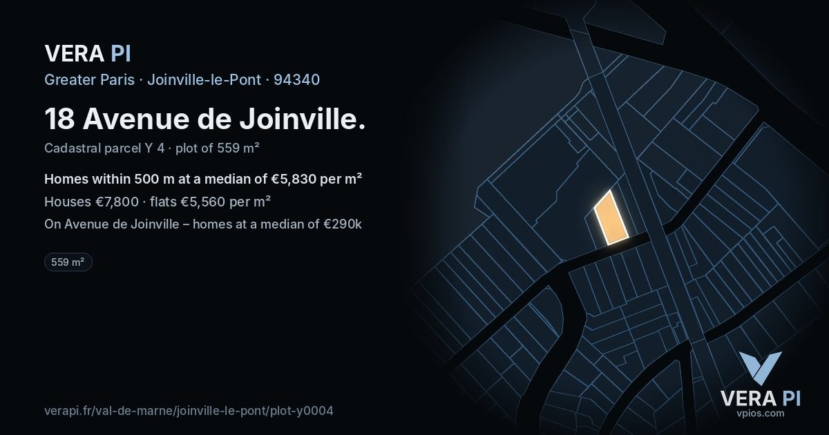 18 Avenue de Joinville, Joinville-le-Pont at night – the plot lit, the parcels around coloured by the prices near them
