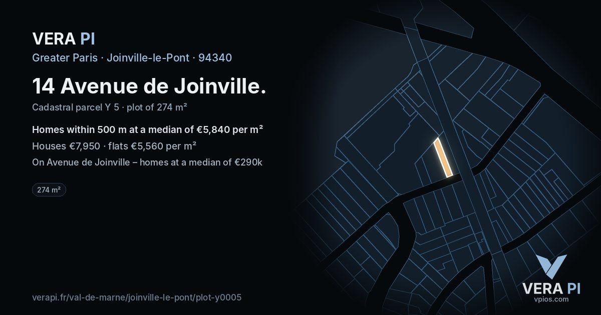 14 Avenue de Joinville, Joinville-le-Pont at night – the plot lit, the parcels around coloured by the prices near them
