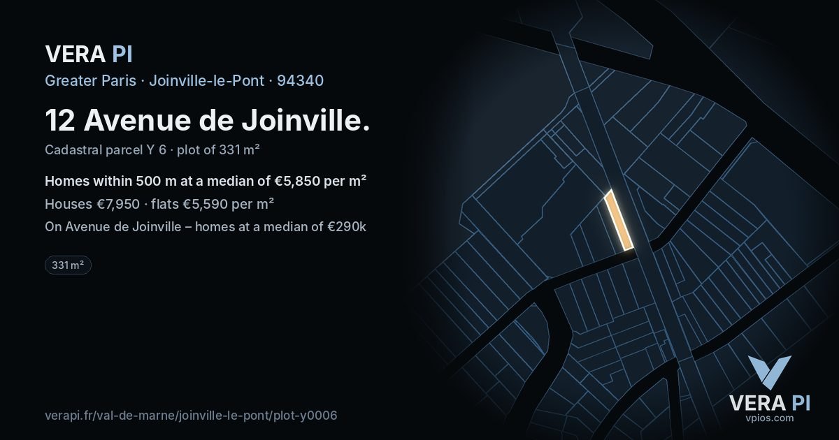 12 Avenue de Joinville, Joinville-le-Pont at night – the plot lit, the parcels around coloured by the prices near them