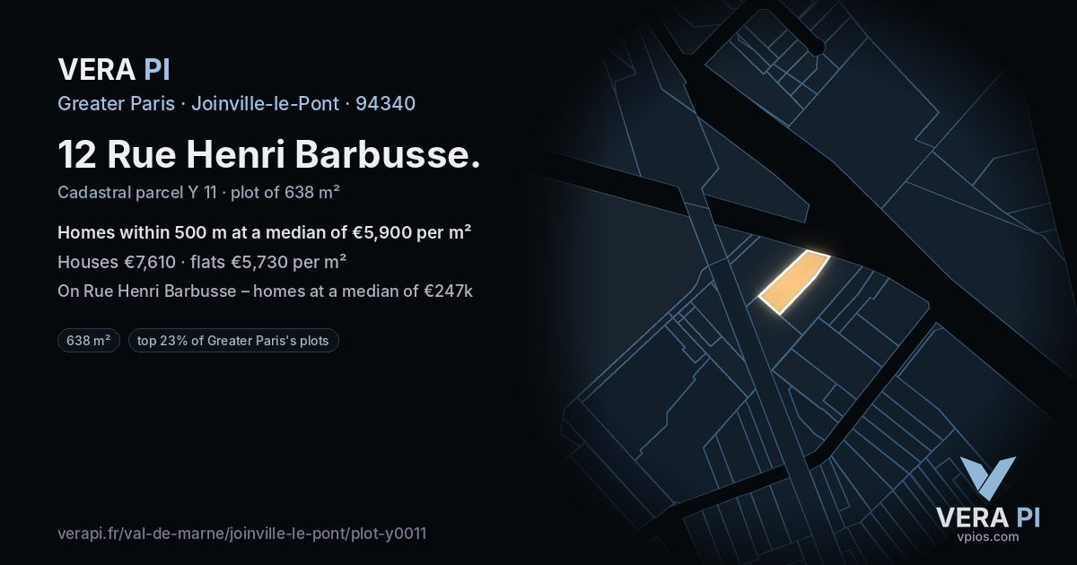 12 Rue Henri Barbusse, Joinville-le-Pont at night – the plot lit, the parcels around coloured by the prices near them