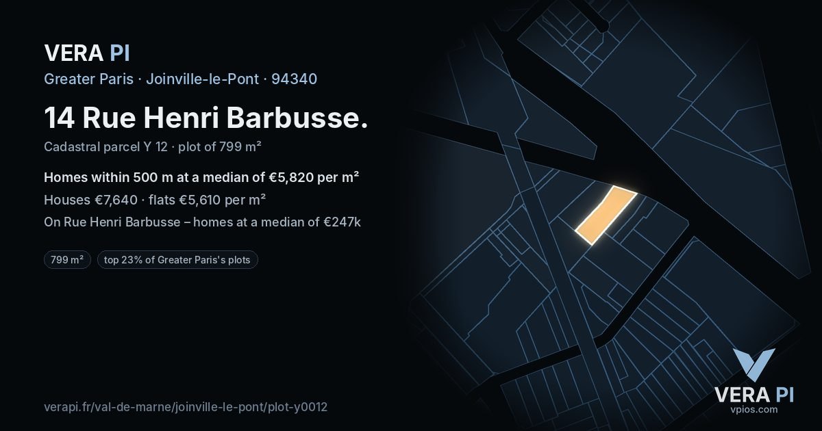 14 Rue Henri Barbusse, Joinville-le-Pont at night – the plot lit, the parcels around coloured by the prices near them