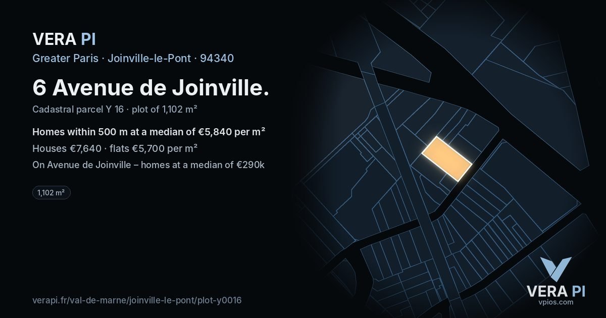 6 Avenue de Joinville, Joinville-le-Pont at night – the plot lit, the parcels around coloured by the prices near them