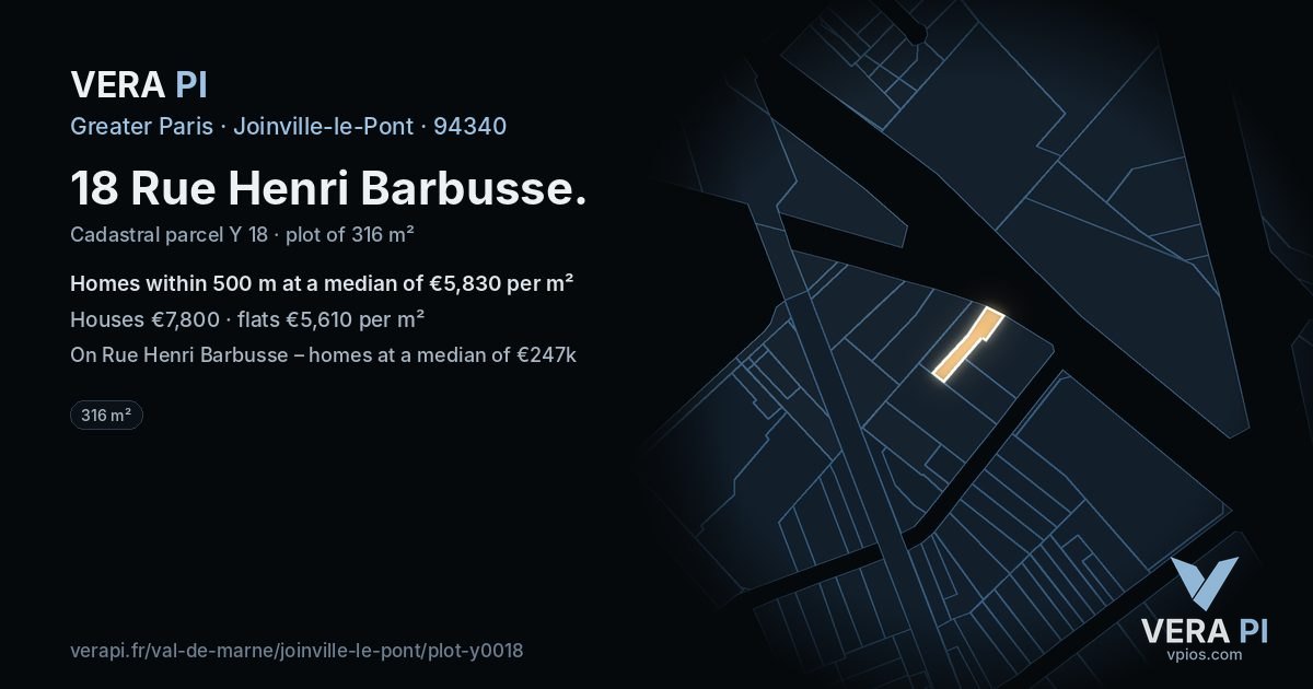 18 Rue Henri Barbusse, Joinville-le-Pont at night – the plot lit, the parcels around coloured by the prices near them