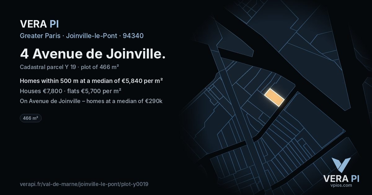 4 Avenue de Joinville, Joinville-le-Pont at night – the plot lit, the parcels around coloured by the prices near them