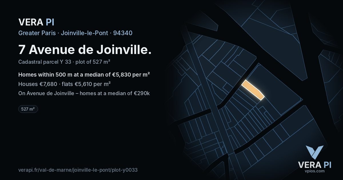 7 Avenue de Joinville, Joinville-le-Pont at night – the plot lit, the parcels around coloured by the prices near them
