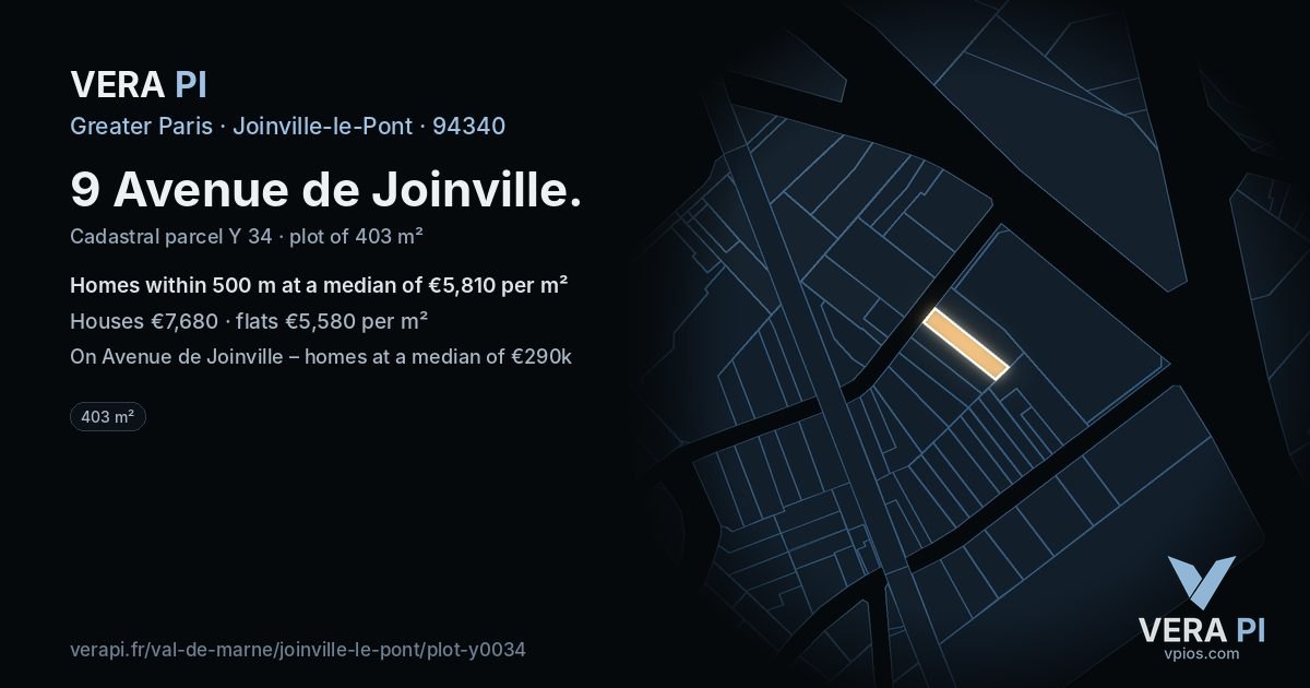 9 Avenue de Joinville, Joinville-le-Pont at night – the plot lit, the parcels around coloured by the prices near them