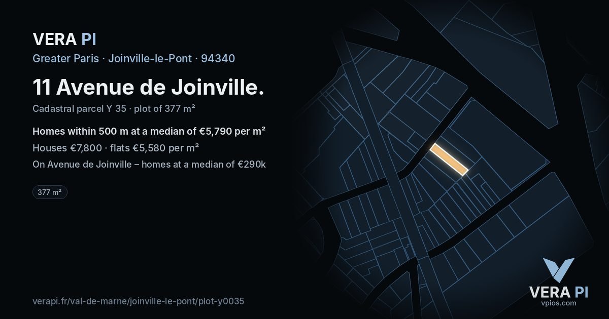 11 Avenue de Joinville, Joinville-le-Pont at night – the plot lit, the parcels around coloured by the prices near them