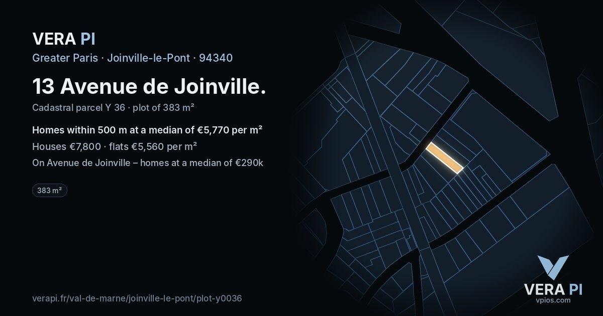 13 Avenue de Joinville, Joinville-le-Pont at night – the plot lit, the parcels around coloured by the prices near them