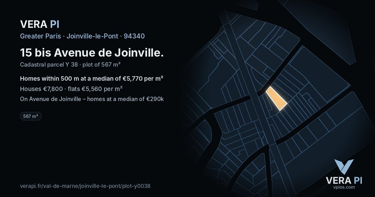 15 bis Avenue de Joinville, Joinville-le-Pont at night – the plot lit, the parcels around coloured by the prices near them