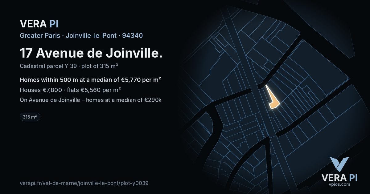 17 Avenue de Joinville, Joinville-le-Pont at night – the plot lit, the parcels around coloured by the prices near them
