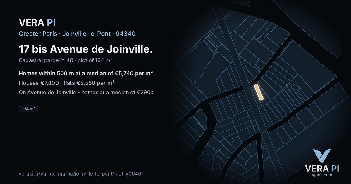 17 bis Avenue de Joinville, Joinville-le-Pont at night – the plot lit, the parcels around coloured by the prices near them